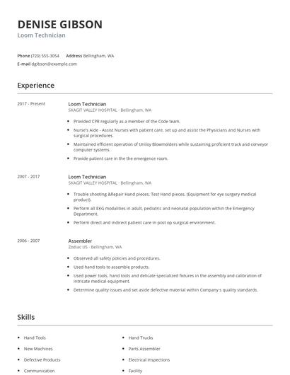 Loom Technician Resume
