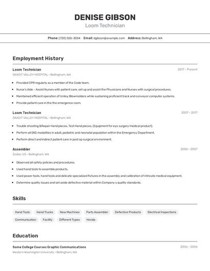 Loom Technician Resume