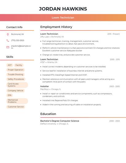 Loom Technician Resume
