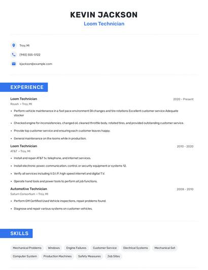 Loom Technician Resume