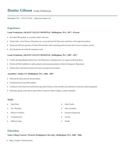 Loom Technician Resume