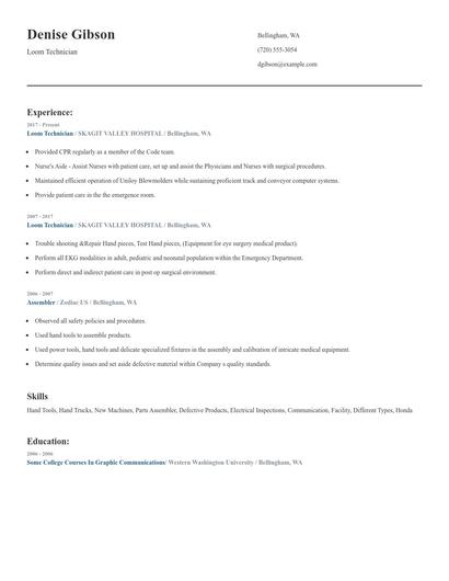 Loom Technician Resume