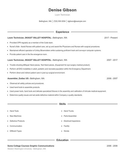 Loom Technician Resume