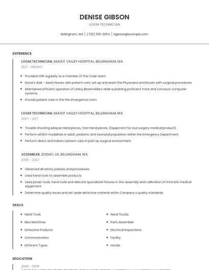 Loom Technician Resume