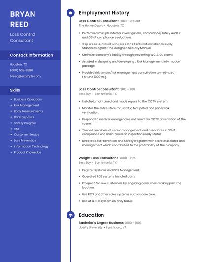 Loss Control Consultant Resume