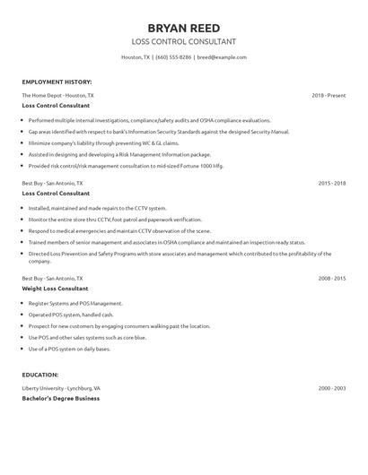 Loss Control Consultant Resume