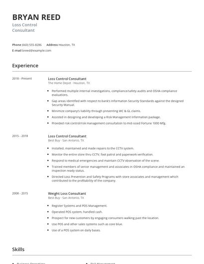 Loss Control Consultant Resume