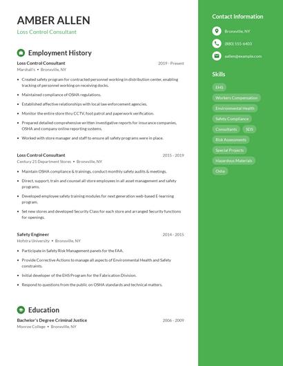 Loss Control Consultant Resume