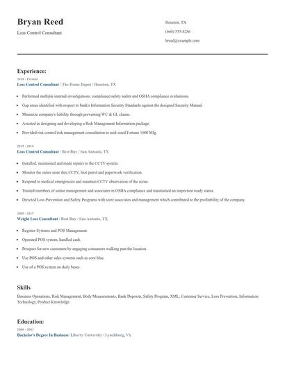 Loss Control Consultant Resume