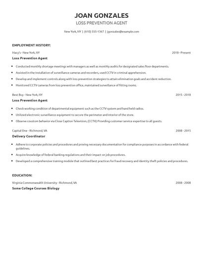 Loss Prevention Agent Resume