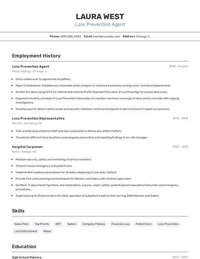 Loss Prevention Agent Resume