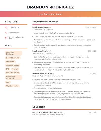 Loss Prevention Agent Resume