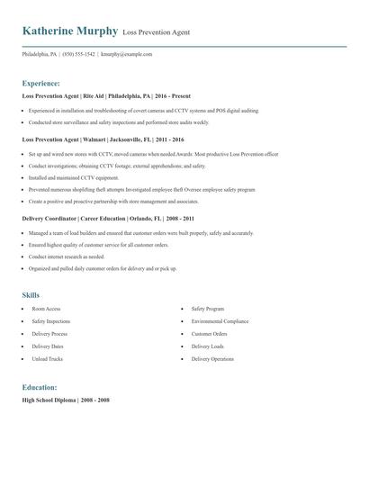 Loss Prevention Agent Resume