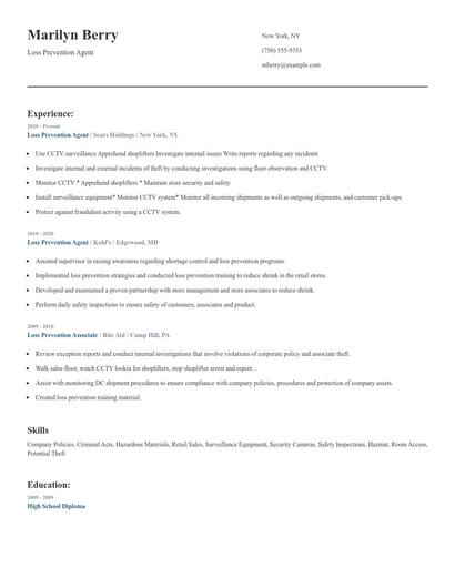 Loss Prevention Agent Resume