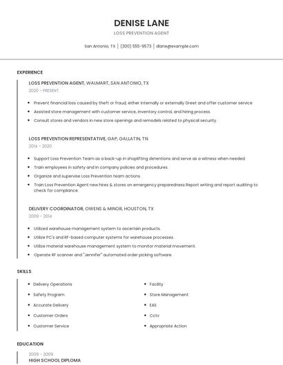 Loss Prevention Agent Resume
