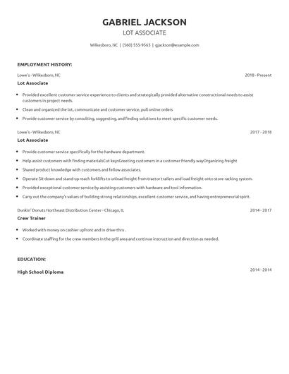 Lot Associate Resume
