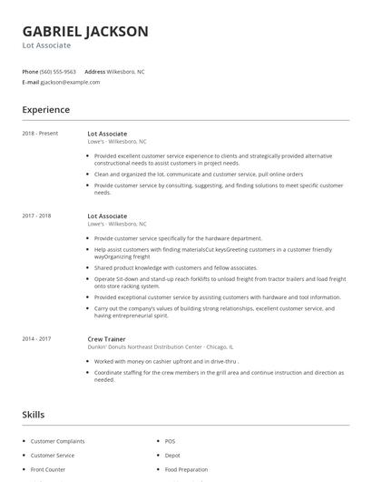 Lot Associate Resume