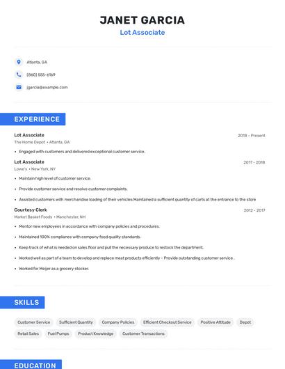 Lot Associate Resume