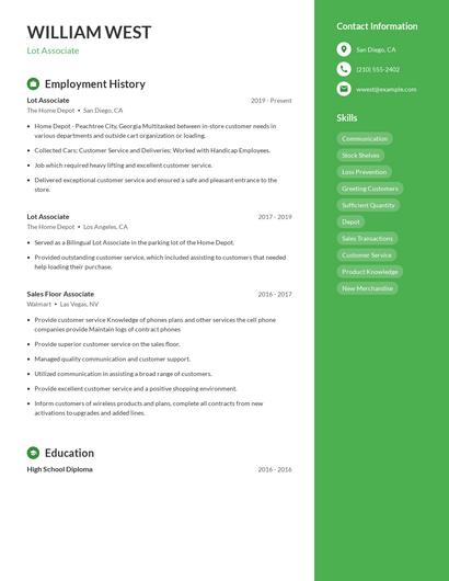 Lot Associate Resume