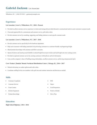Lot Associate Resume
