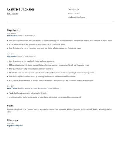 Lot Associate Resume