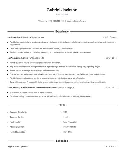 Lot Associate Resume