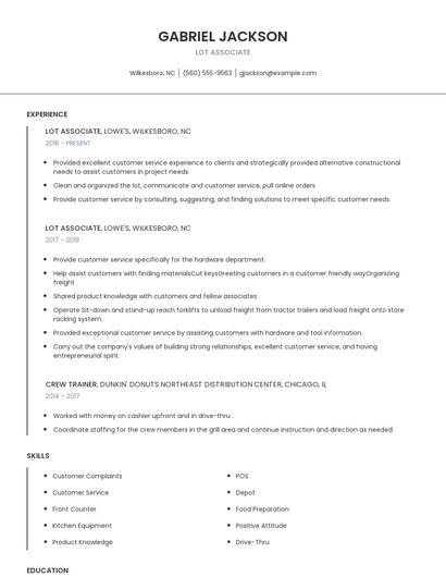 Lot Associate Resume