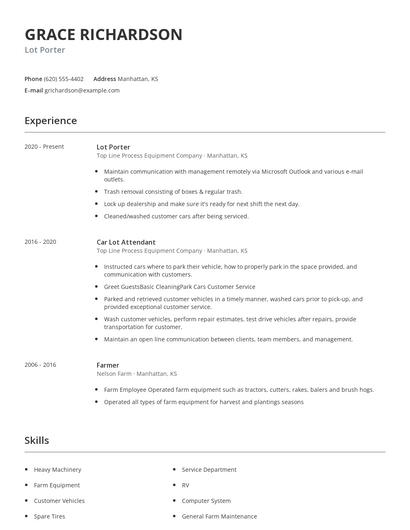 Lot Porter Resume