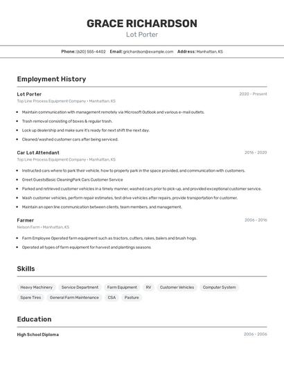 Lot Porter Resume
