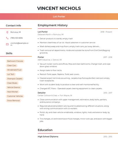 Lot Porter Resume