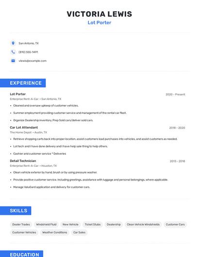 Lot Porter Resume
