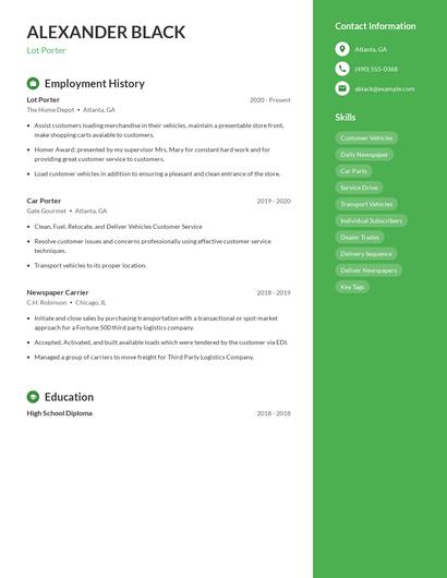 Lot Porter Resume