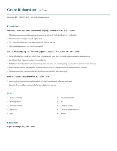 Lot Porter Resume