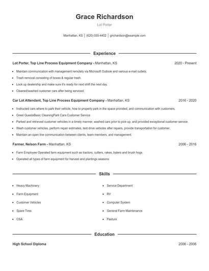 Lot Porter Resume