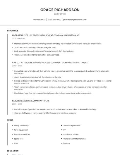 Lot Porter Resume