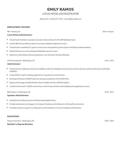 Lotus Notes Administrator Resume