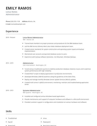 Lotus Notes Administrator Resume