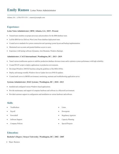 Lotus Notes Administrator Resume