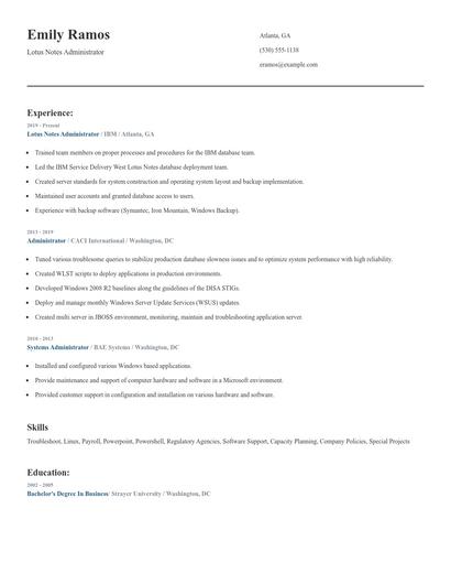 Lotus Notes Administrator Resume