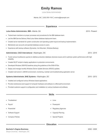 Lotus Notes Administrator Resume