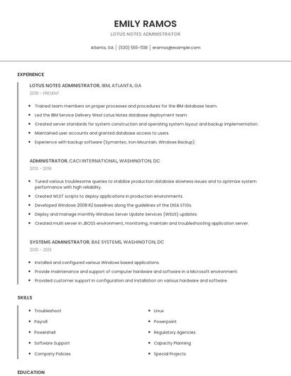 Lotus Notes Administrator Resume