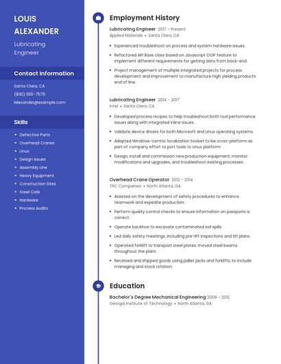 Lubricating Engineer Resume