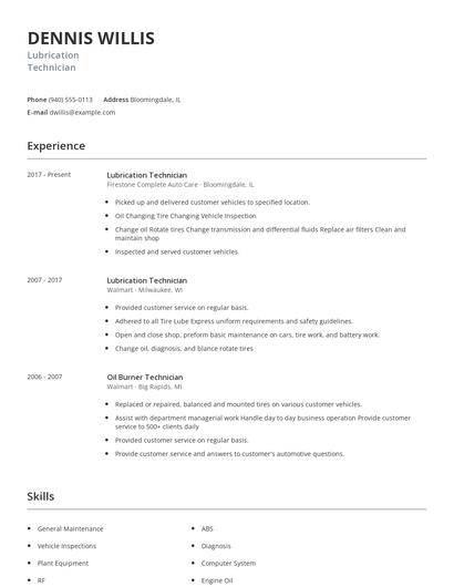Lubrication Technician Resume