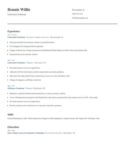 Lubrication Technician Resume