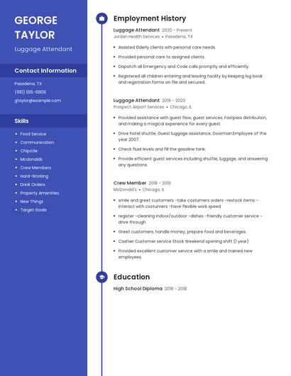 Luggage Attendant Resume