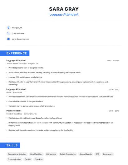 Luggage Attendant Resume