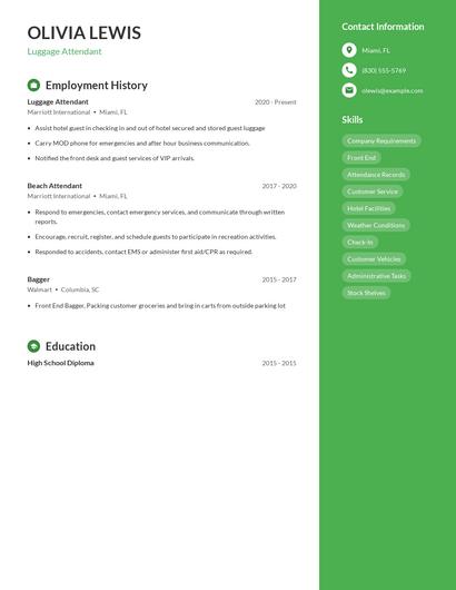 Luggage Attendant Resume