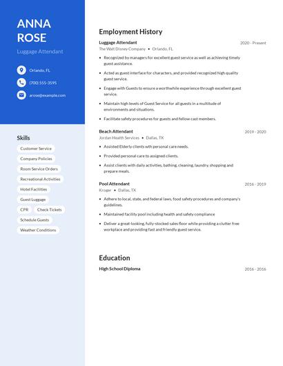 Luggage Attendant Resume