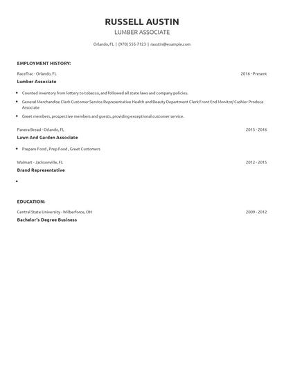Lumber Associate Resume