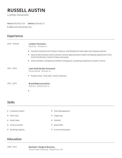 Lumber Associate Resume